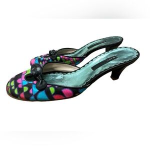 Marc Jacobs silk colorful print mules kitten heels. Sz. 8